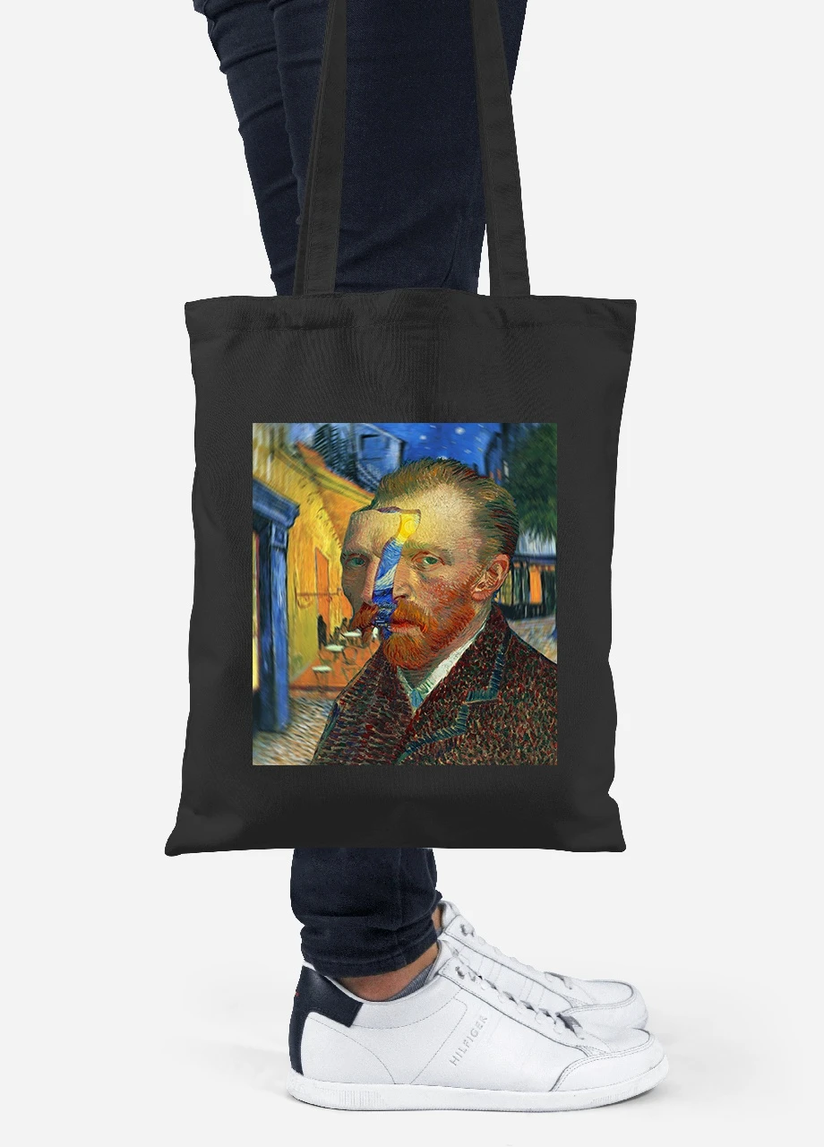 Еко-сумка шоппер Вінсент Ван Гог (Vincent van Gogh) (92102-2968-BK) чорна MobiPrint Lite (256924387)