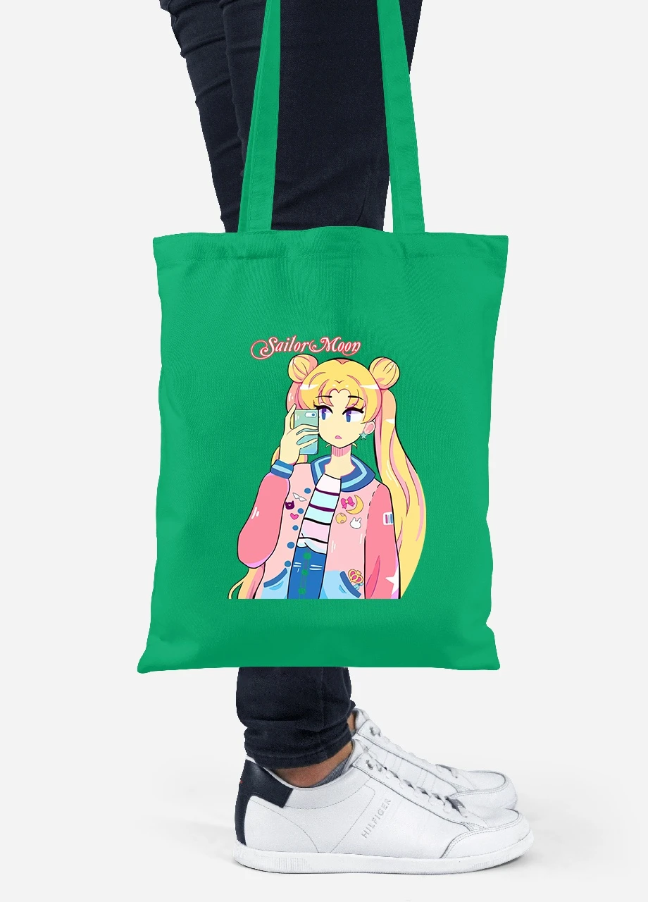 Эко сумка шопер Сейлор Мун (Sailor Moon) (92102-2924-KG) зеленая MobiPrint Lite (256923432)