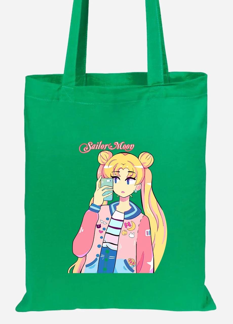 Эко сумка шопер Сейлор Мун (Sailor Moon) (92102-2924-KG) зеленая MobiPrint Lite (256923432)