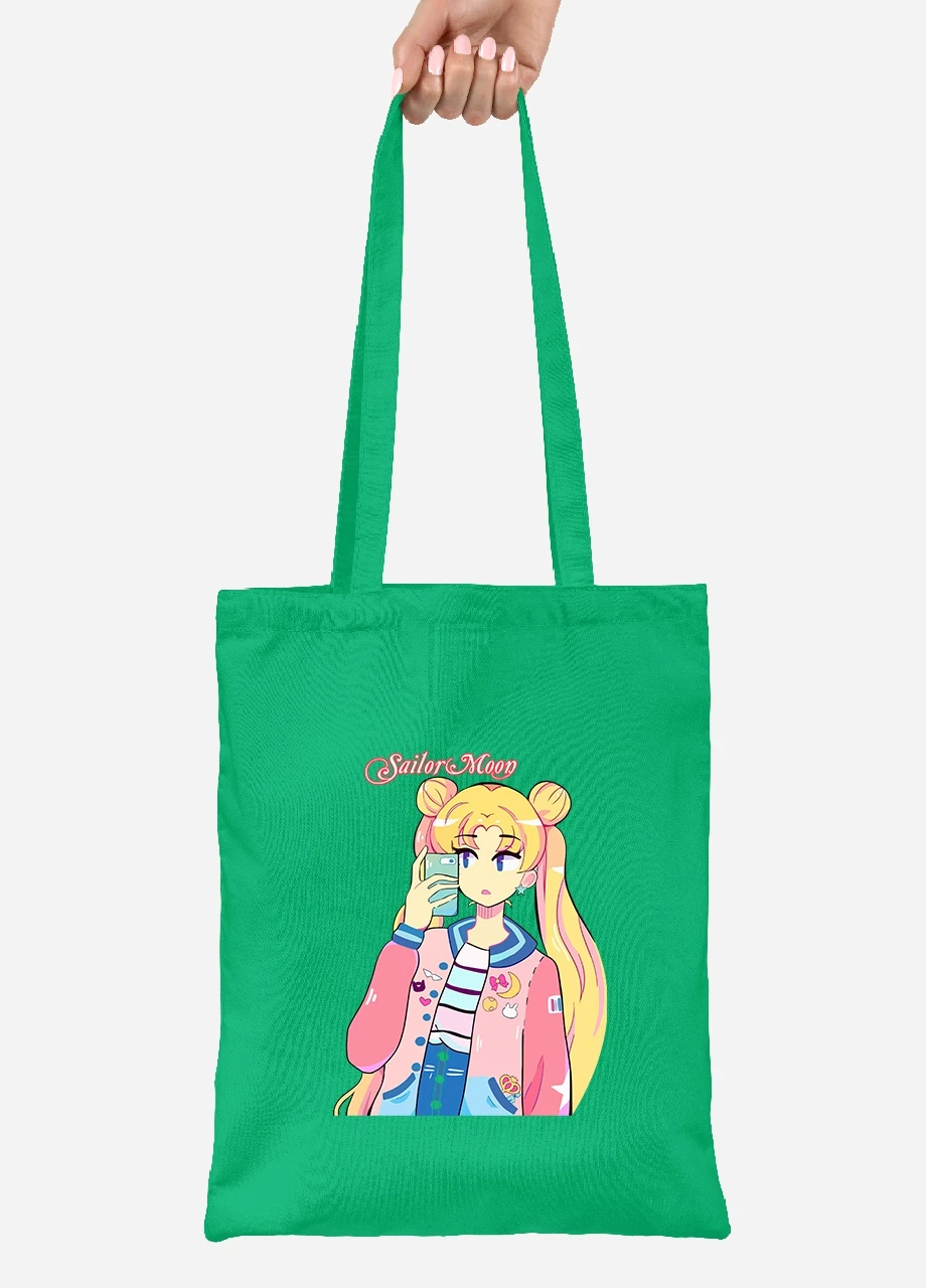 Эко сумка шопер Сейлор Мун (Sailor Moon) (92102-2924-KG) зеленая MobiPrint Lite (256923432)