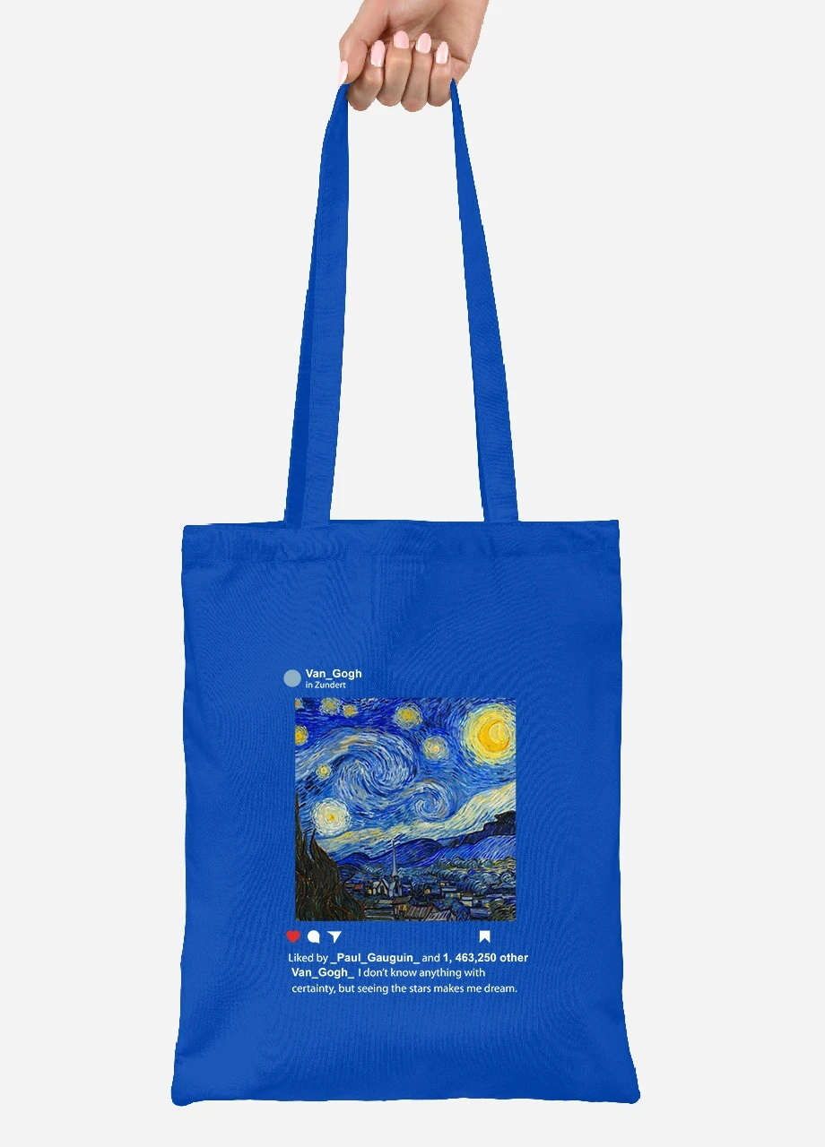 Эко сумка шопер Инстаграм Звёздная ночь Винсент Ван Гог (Instagram van Gogh) (92102-2965-SK) голубая MobiPrint Lite (256924316)