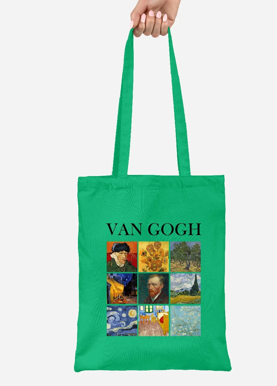 Еко-сумка шоппер Вінсент Ван Гог Картини (Vincent van Gogh) (92102-2960-KG) зелена MobiPrint Lite (256921110)