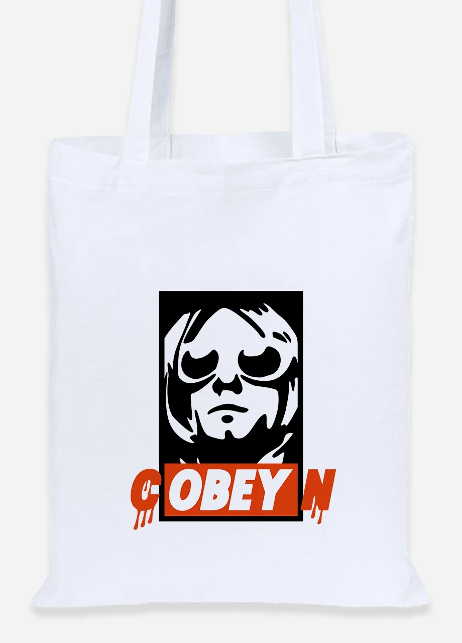 Еко-сумка шоппер cOBEYn (Кобейн) (92102-1990) біла MobiPrint Lite (256920234)