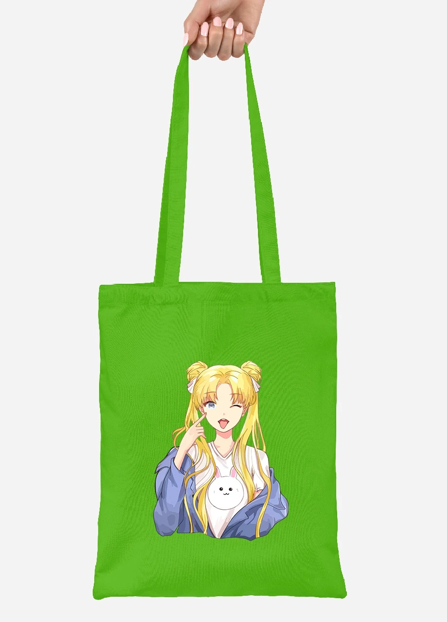 Эко сумка шопер Сейлор Мун (Sailor Moon) (92102-2925-LM) салатовая MobiPrint Lite (256924368)