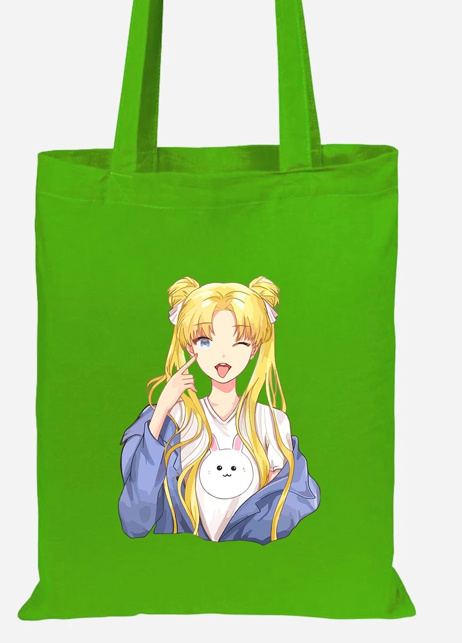 Эко сумка шопер Сейлор Мун (Sailor Moon) (92102-2925-LM) салатовая MobiPrint Lite (256924368)