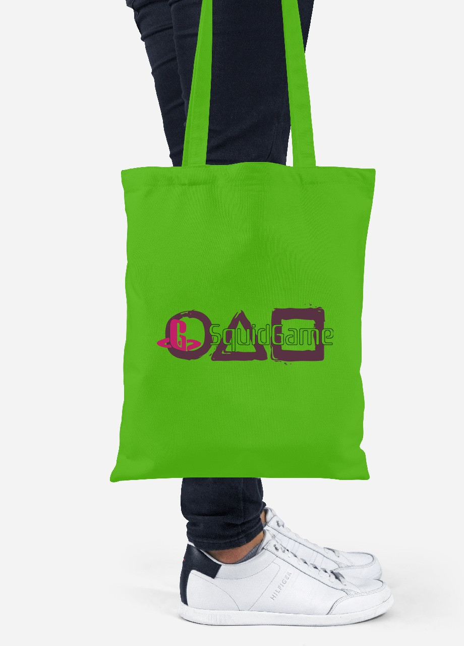 Эко сумка шопер Игра в кальмара (PlayStation Squid Game) (92102-3369-LM) салатовая MobiPrint Lite (256921768)