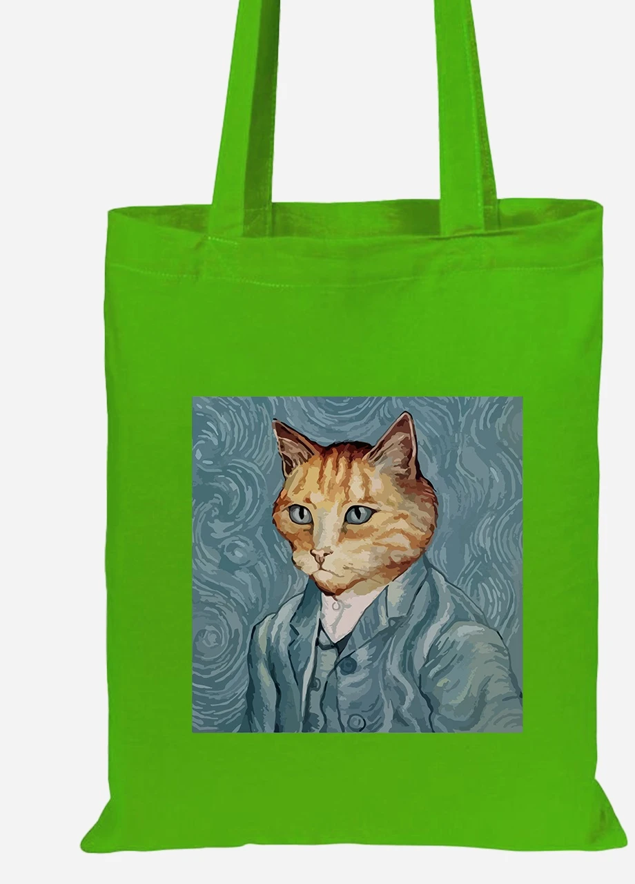 Еко-сумка шоппер Кіт Вінсент Ван Гог (Vincent van Gogh Cat) (92102-2959-LM) салатова MobiPrint Lite (256921613)