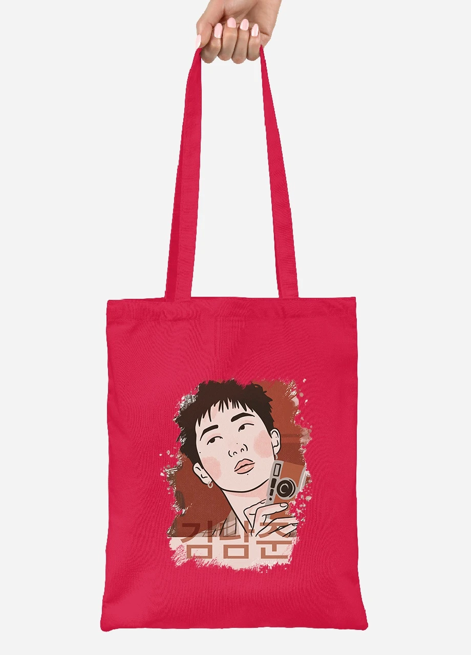 Еко-сумка шоппер Кім Намджун БТС (Kim Nam Joon BTS) (92102-3261-RD) червона MobiPrint Lite (256920915)