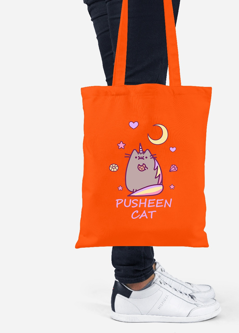 Еко-сумка шоппер Кіт Пушин (Pusheen Cat) (92102-3349-OG) помаранчева MobiPrint Lite (256924533)