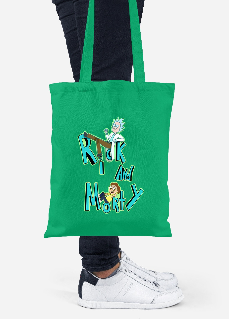 Еко-сумка шоппер Рік Санчез та Морті Сміт Рік та Морті (Rick and Morty) (92102-2939-KG) зелена MobiPrint Lite (256924194)