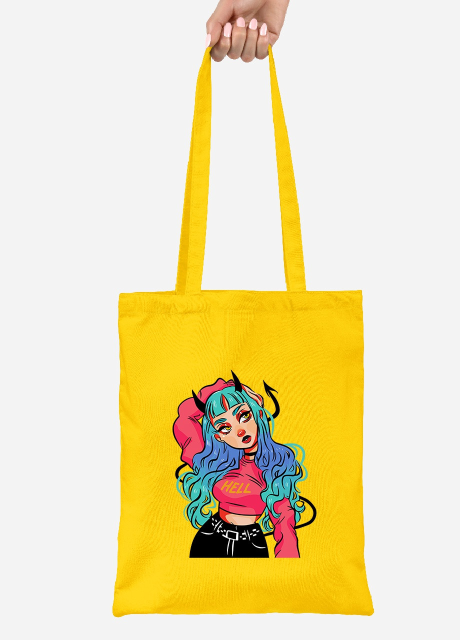 Еко-сумка шоппер Дівчина демон (Cute Girl Illustration Art) (92102-2838-SY) жовта MobiPrint lite (256920333)