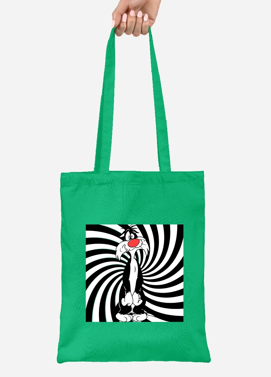 Эко сумка шопер Кот Сильвестр Луни Тюнз (Sylvester the Cat Looney Tunes) (92102-2884-KG) зеленая MobiPrint Lite (256922905)