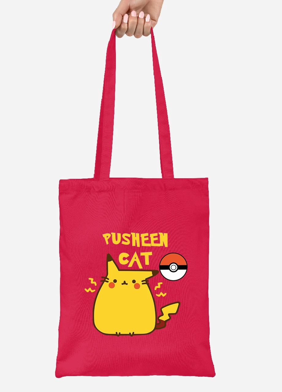 Еко-сумка шоппер Кіт Пушин (Pusheen Cat) (92102-3348-RD) червона MobiPrint Lite (256921878)