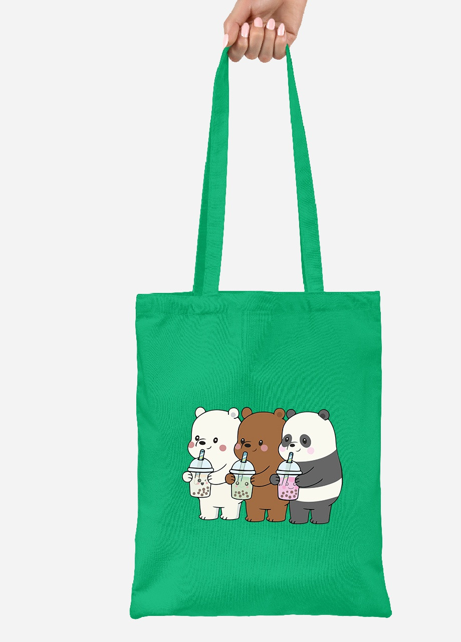 Еко-сумка шоппер Вся правда про ведмедів (We Bare Bears) (92102-2896-KG) зелена MobiPrint lite (256920171)