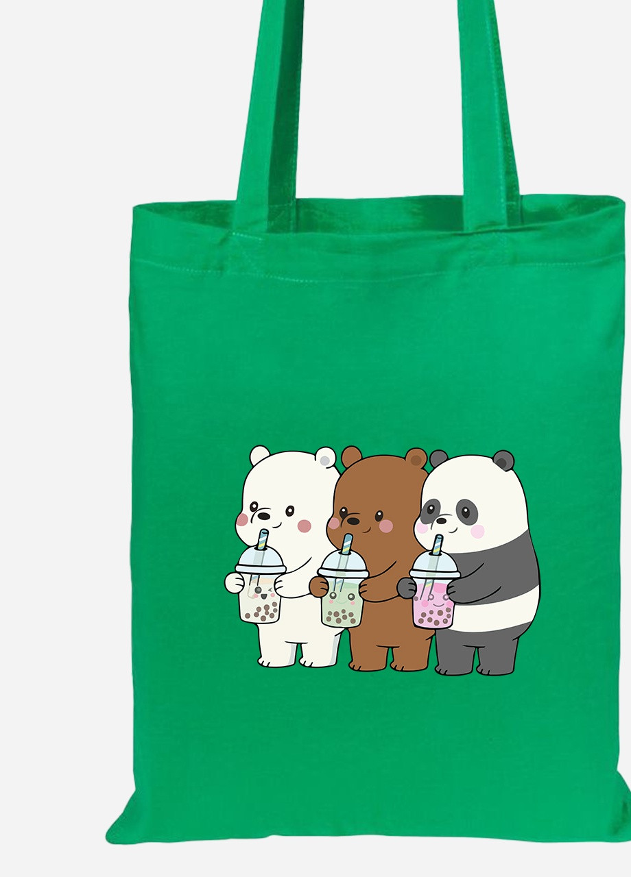 Еко-сумка шоппер Вся правда про ведмедів (We Bare Bears) (92102-2896-KG) зелена MobiPrint lite (256920171)