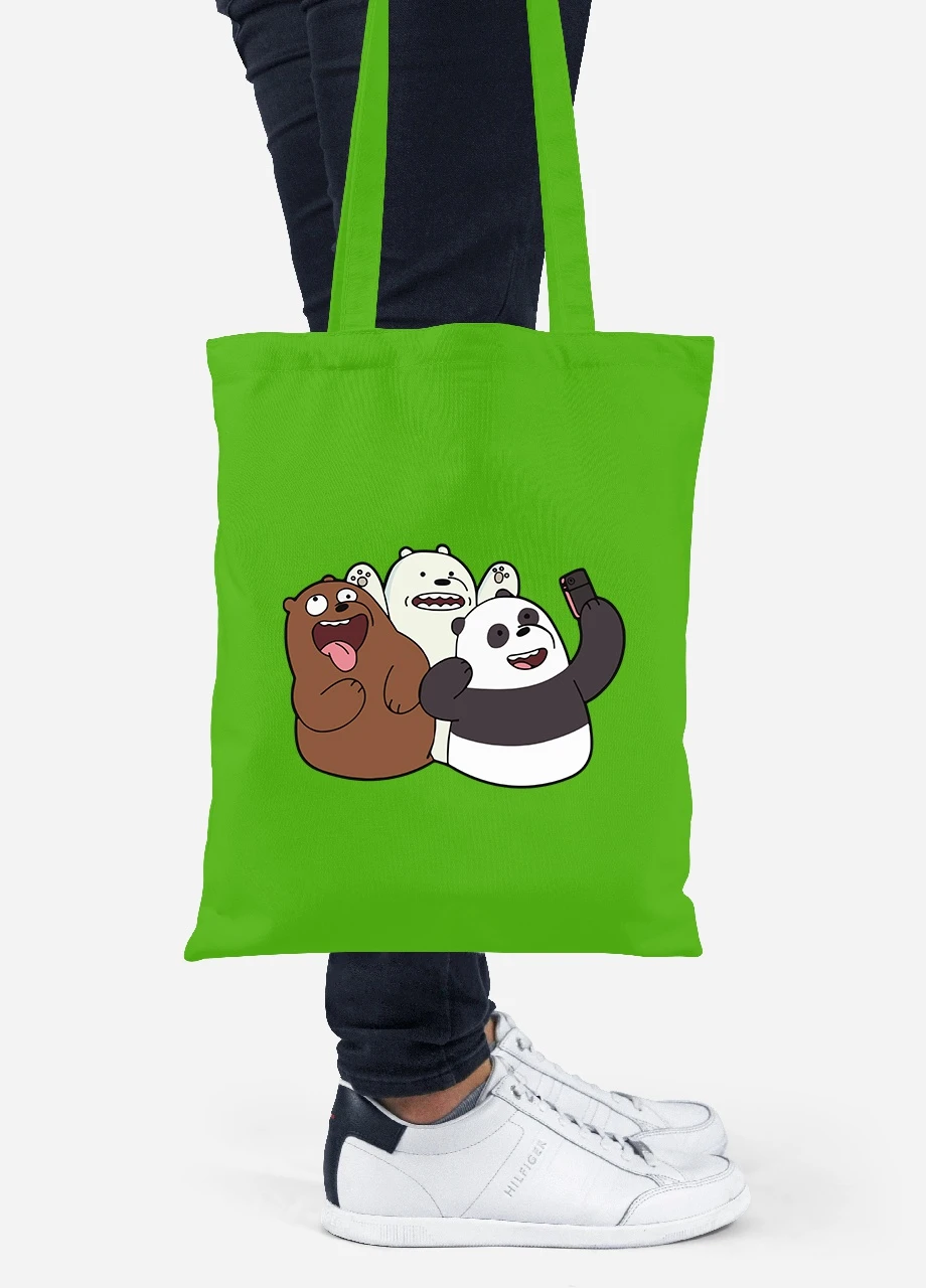Эко сумка шопер Вся правда о медведях (We Bare Bears) (92102-2665-LM) салатовая MobiPrint Lite (256920310)