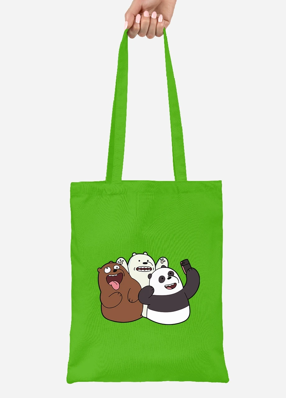 Эко сумка шопер Вся правда о медведях (We Bare Bears) (92102-2665-LM) салатовая MobiPrint Lite (256920310)