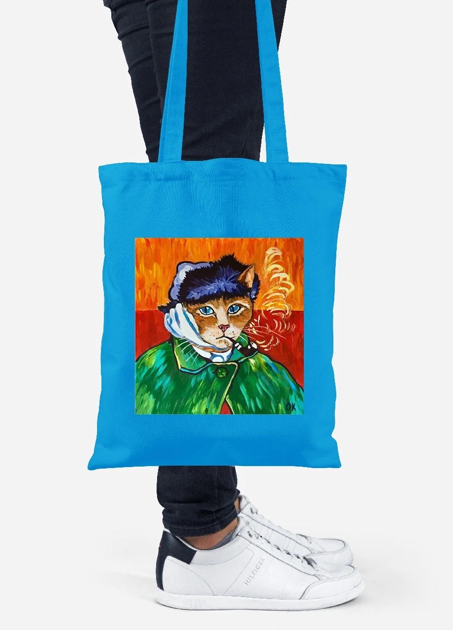 Еко-сумка шоппер Кіт Вінсент Ван Гог (Vincent van Gogh Cat) (92102-2958-BL) синя MobiPrint Lite (256922351)