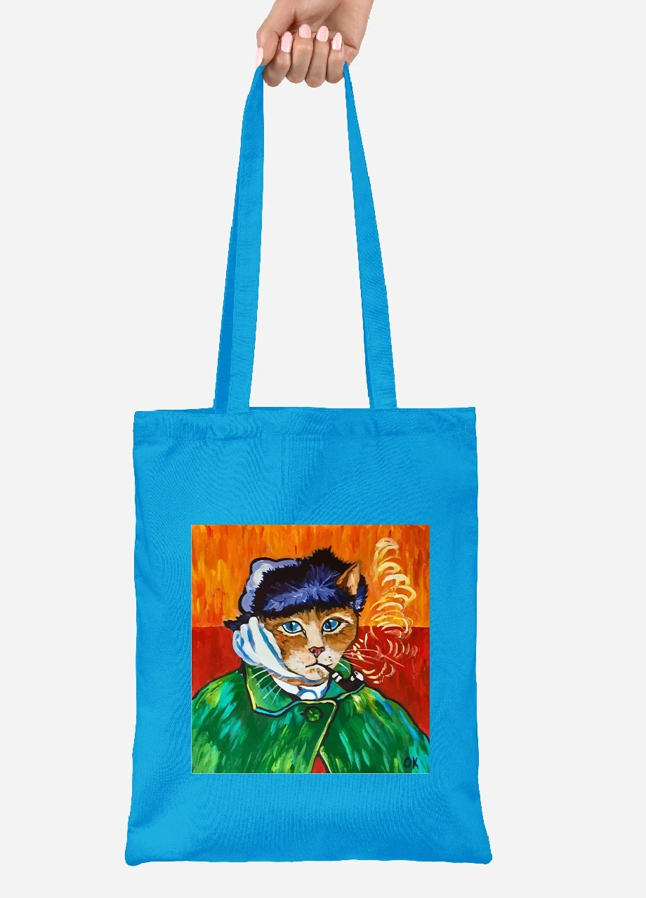 Еко-сумка шоппер Кіт Вінсент Ван Гог (Vincent van Gogh Cat) (92102-2958-BL) синя MobiPrint Lite (256922351)