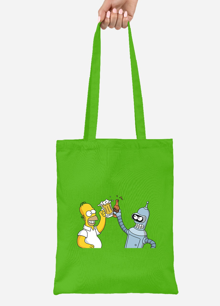 Еко-сумка шоппер Бендер Футурама Гомер Сімпсони (92102-2037-LM) салатова MobiPrint Lite (256921542)