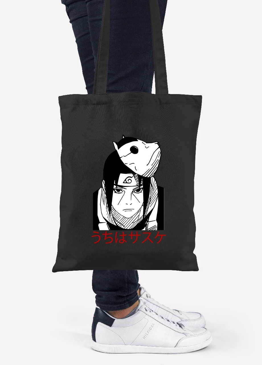 Эко сумка шопер Саске Учиха Наруто (Uchiha Sasuke, Naruto) (92102-3344-BK) черная MobiPrint Lite (256923874)