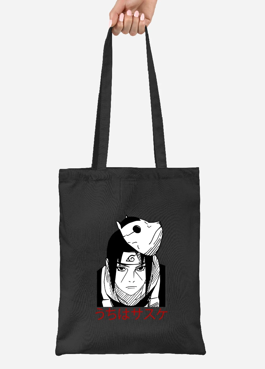 Эко сумка шопер Саске Учиха Наруто (Uchiha Sasuke, Naruto) (92102-3344-BK) черная MobiPrint Lite (256923874)