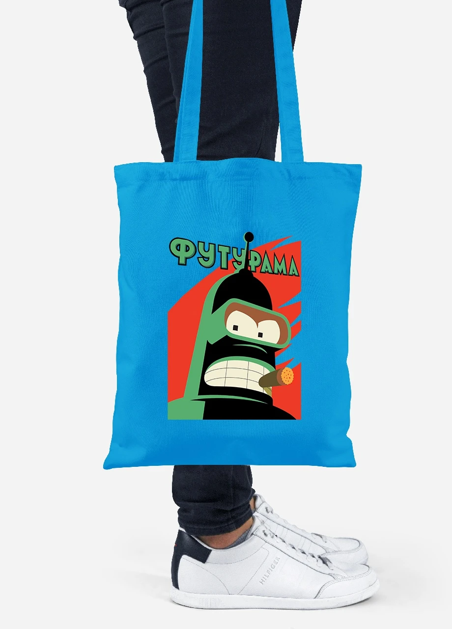 Эко сумка шопер Бендер Футурама (Bender Futurama) (92102-2864-BL) синяя MobiPrint Lite (256924848)