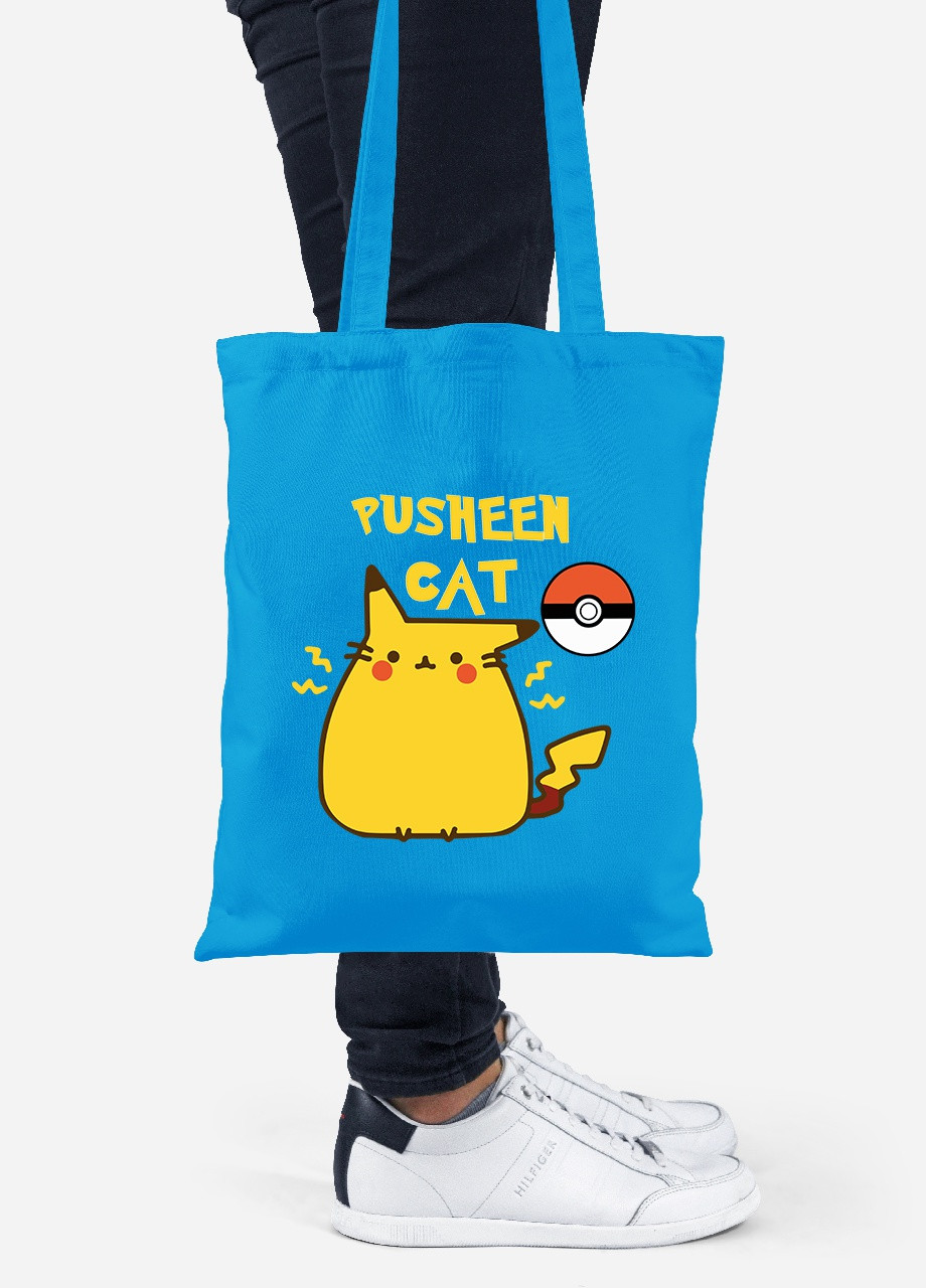Еко-сумка шоппер Кіт Пушин (Pusheen Cat) (92102-3348-BL) синя MobiPrint lite (256920785)