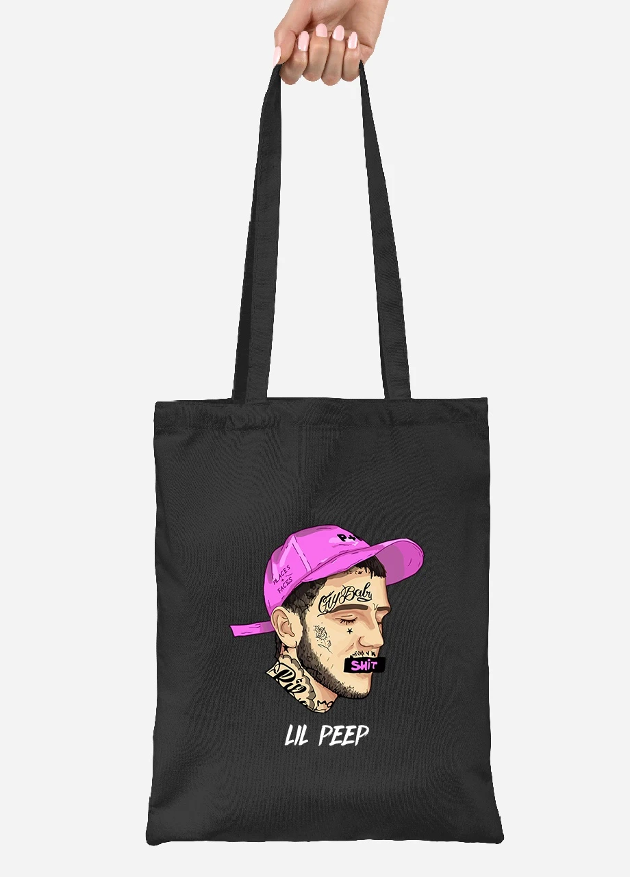 Еко-сумка шоппер Ліл Піп (Lil Peep) (92102-2635-BK) чорна MobiPrint Lite (256922086)