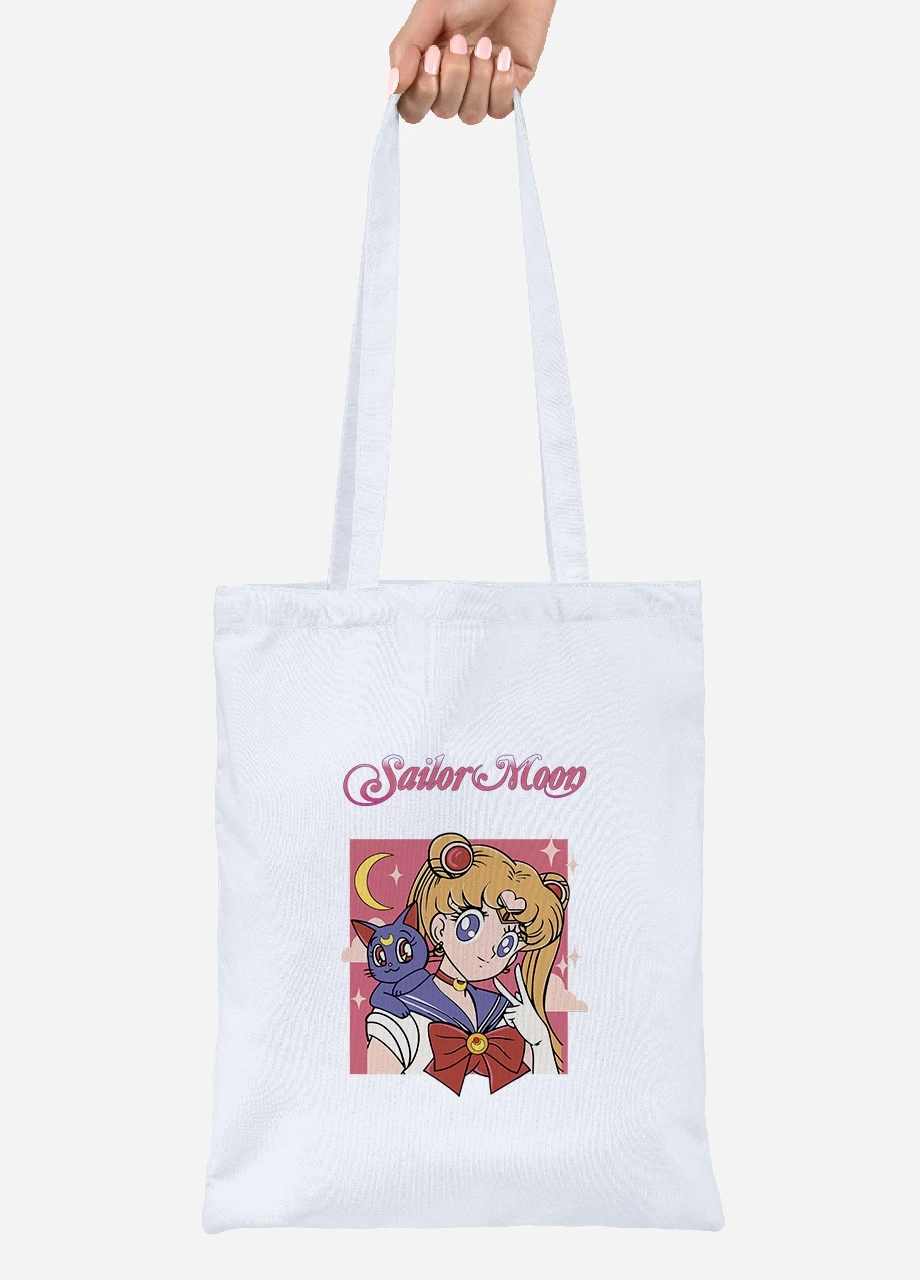 Еко-сумка шоппер Сейлор Мун (Sailor Moon) (92102-2659) біла MobiPrint Lite (256921183)