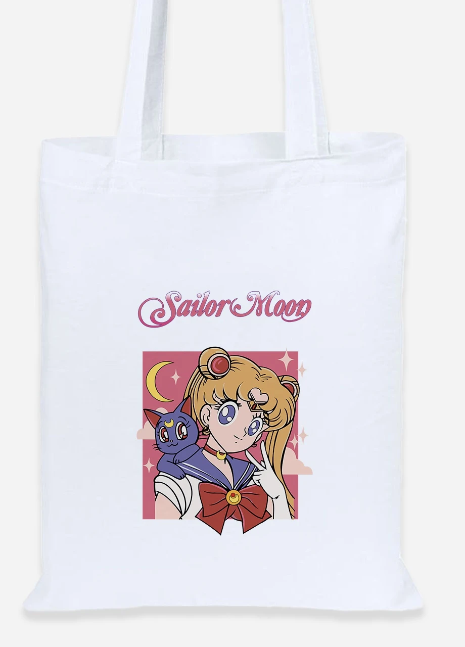Еко-сумка шоппер Сейлор Мун (Sailor Moon) (92102-2659) біла MobiPrint Lite (256921183)