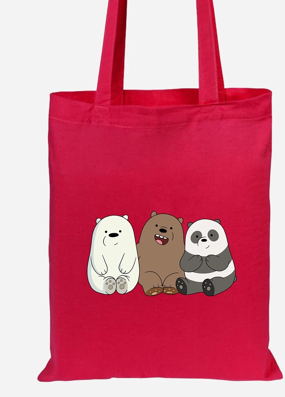 Эко сумка шопер Три медведя (We Bare bears) (92102-1774-RD) красная MobiPrint Lite (256921570)