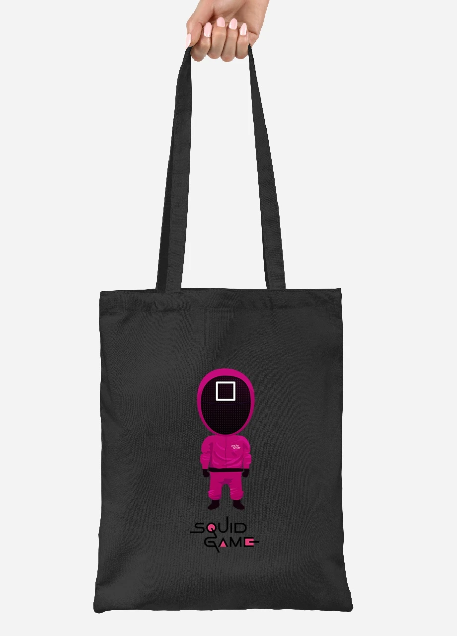 Еко-сумка шоппер Квадрат Офіцер Гра в кальмара (Squid Game) (92102-3360-BK) чорна MobiPrint Lite (256922671)