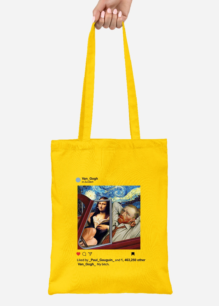 Еко-сумка шоппер Інстаграм Ван Гог та Джоконда (van Gogh and La Gioconda) (92102-2952-SY) жовта MobiPrint Lite (256923386)