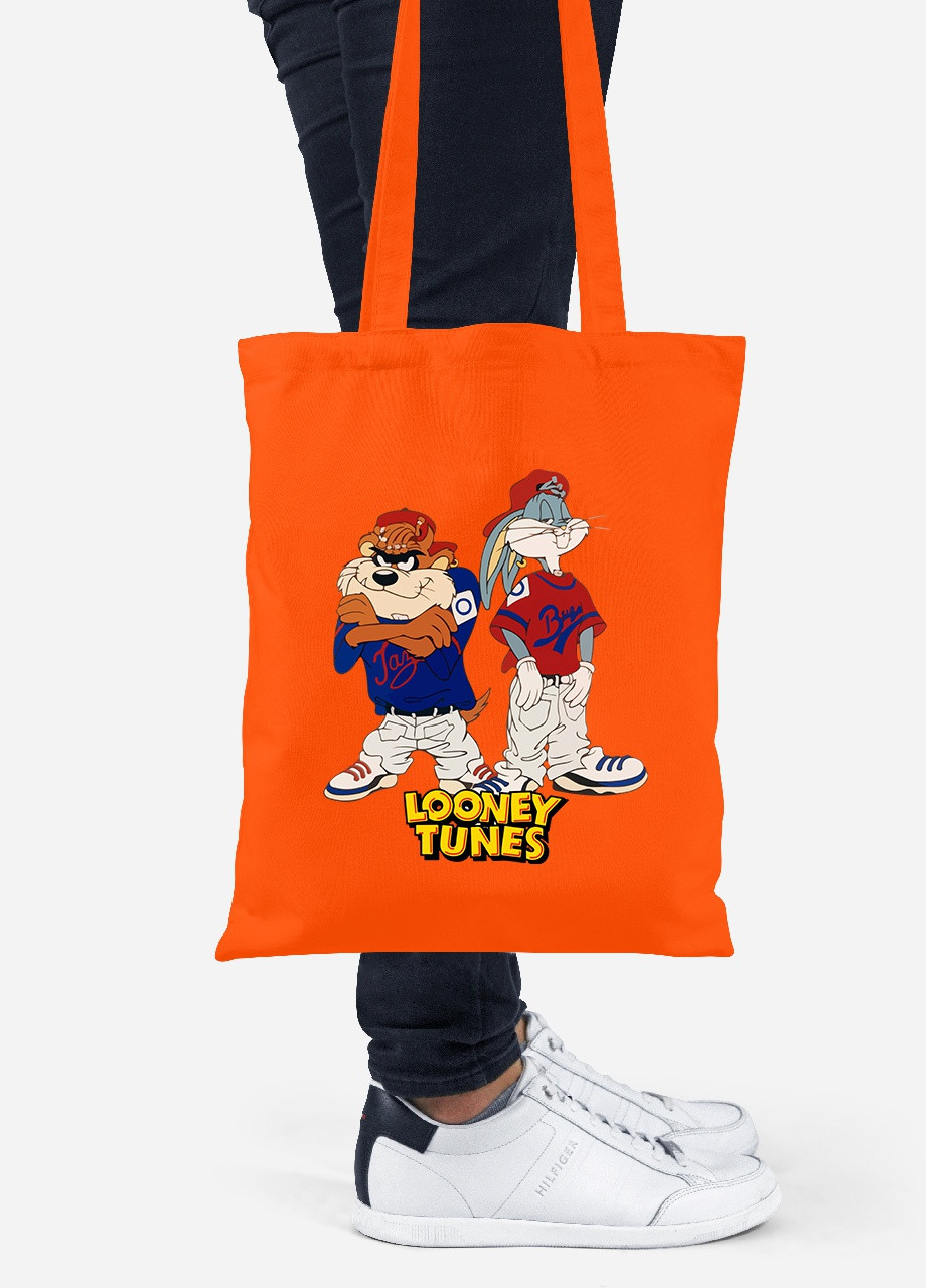 Эко сумка шопер Таз и Багз Банни Луни Тюнз ( Taz Looney Bugs Bunny Tunes) (92102-2875-OG) оранжевая MobiPrint Lite (256922544)