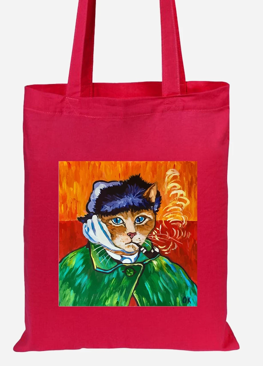 Еко-сумка шоппер Кіт Вінсент Ван Гог (Vincent van Gogh Cat) (92102-2958-RD) червона MobiPrint Lite (256922070)