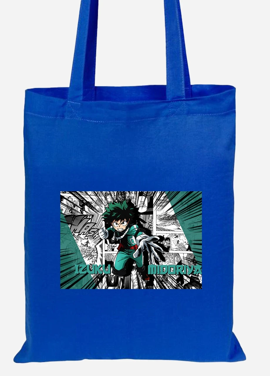 Эко сумка шопер Изуку Мидория, Моя геройская академия (Midoriya Izuku, My Hero Academia) (92102-3073-SK) голубая MobiPrint Lite (256924153)