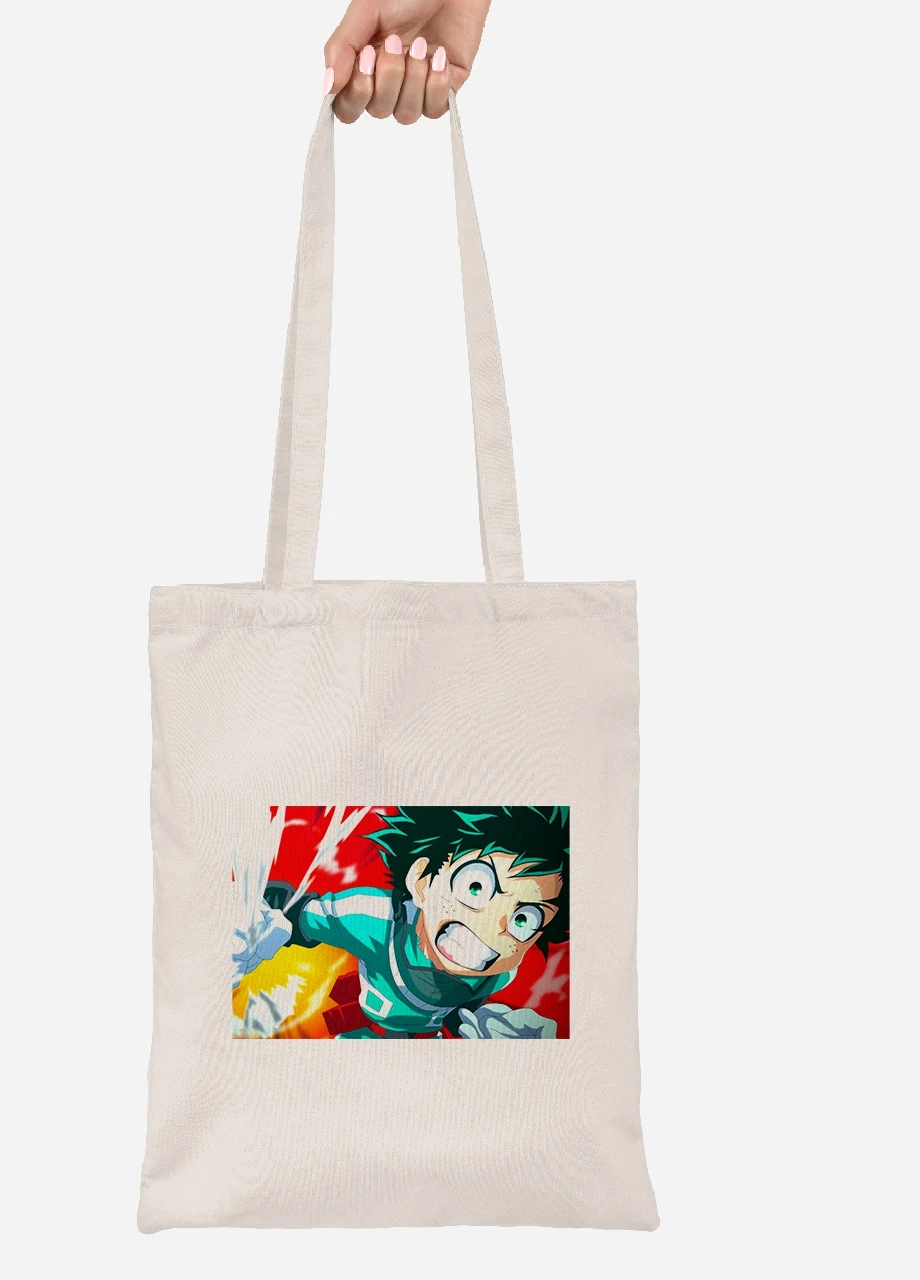 Эко сумка шопер Изуку Мидория, Моя геройская академия (Midoriya Izuku, My Hero Academia) (92102-3075-BG) бежевая MobiPrint Lite (256920208)