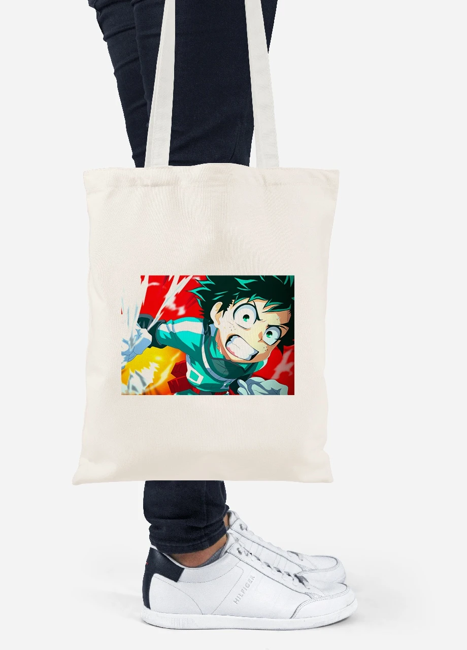 Эко сумка шопер Изуку Мидория, Моя геройская академия (Midoriya Izuku, My Hero Academia) (92102-3075-BG) бежевая MobiPrint Lite (256920208)