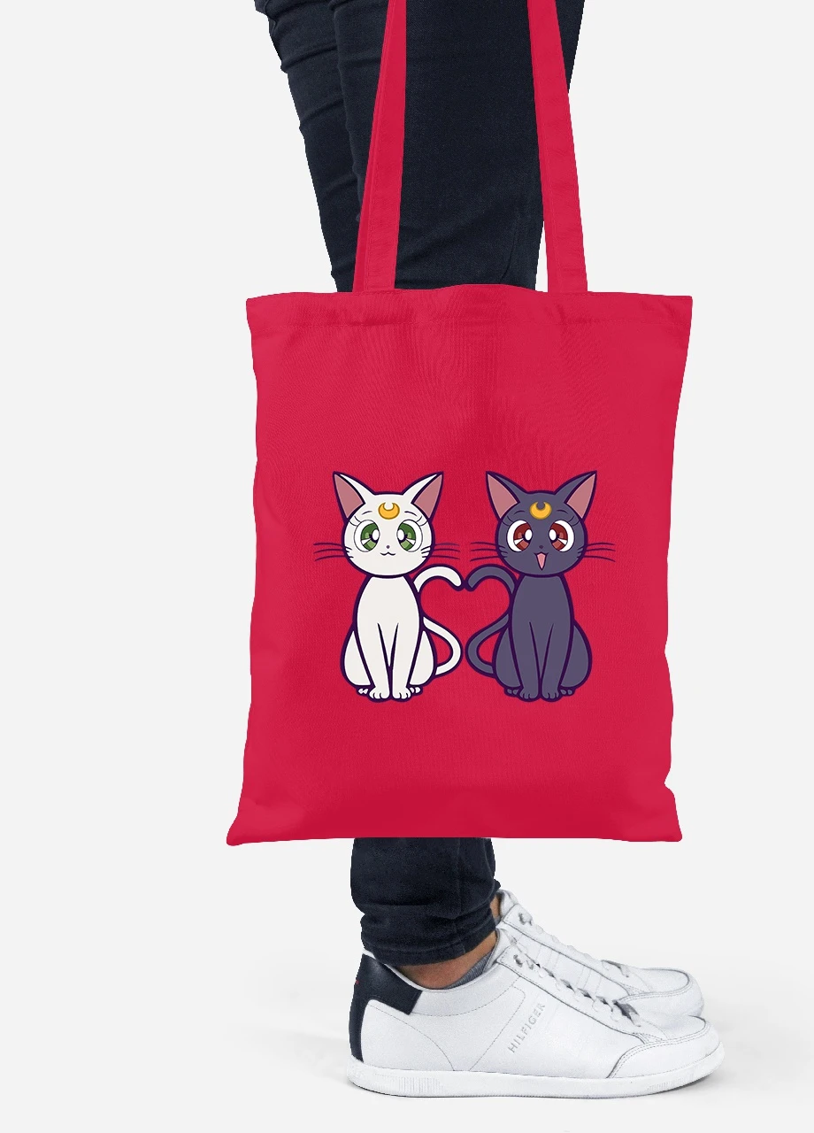 Эко сумка шопер Луна Кошки Сейлор Мун (anime Sailor Moon Cats) (92102-2849-RD) красная MobiPrint Lite (256923916)