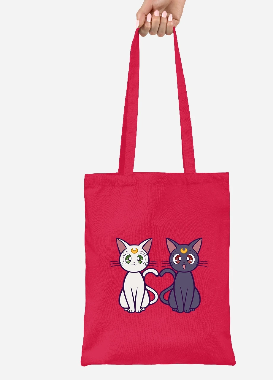 Эко сумка шопер Луна Кошки Сейлор Мун (anime Sailor Moon Cats) (92102-2849-RD) красная MobiPrint Lite (256923916)
