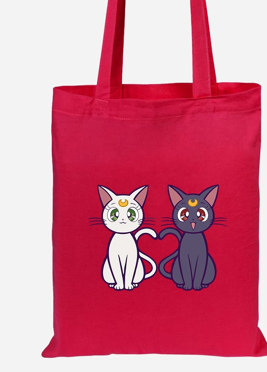 Эко сумка шопер Луна Кошки Сейлор Мун (anime Sailor Moon Cats) (92102-2849-RD) красная MobiPrint Lite (256923916)