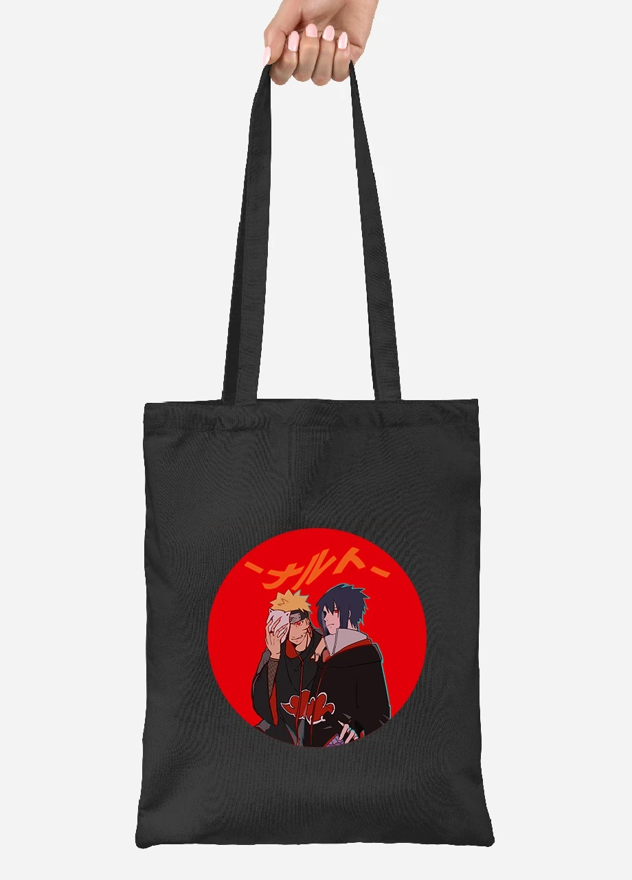 Еко-сумка шоппер Наруто Узумакі та Саске Учіха (Naruto Uzumaki and Sasuke Uchiha) (92102-2815-BK) чорна MobiPrint Lite (256924464)