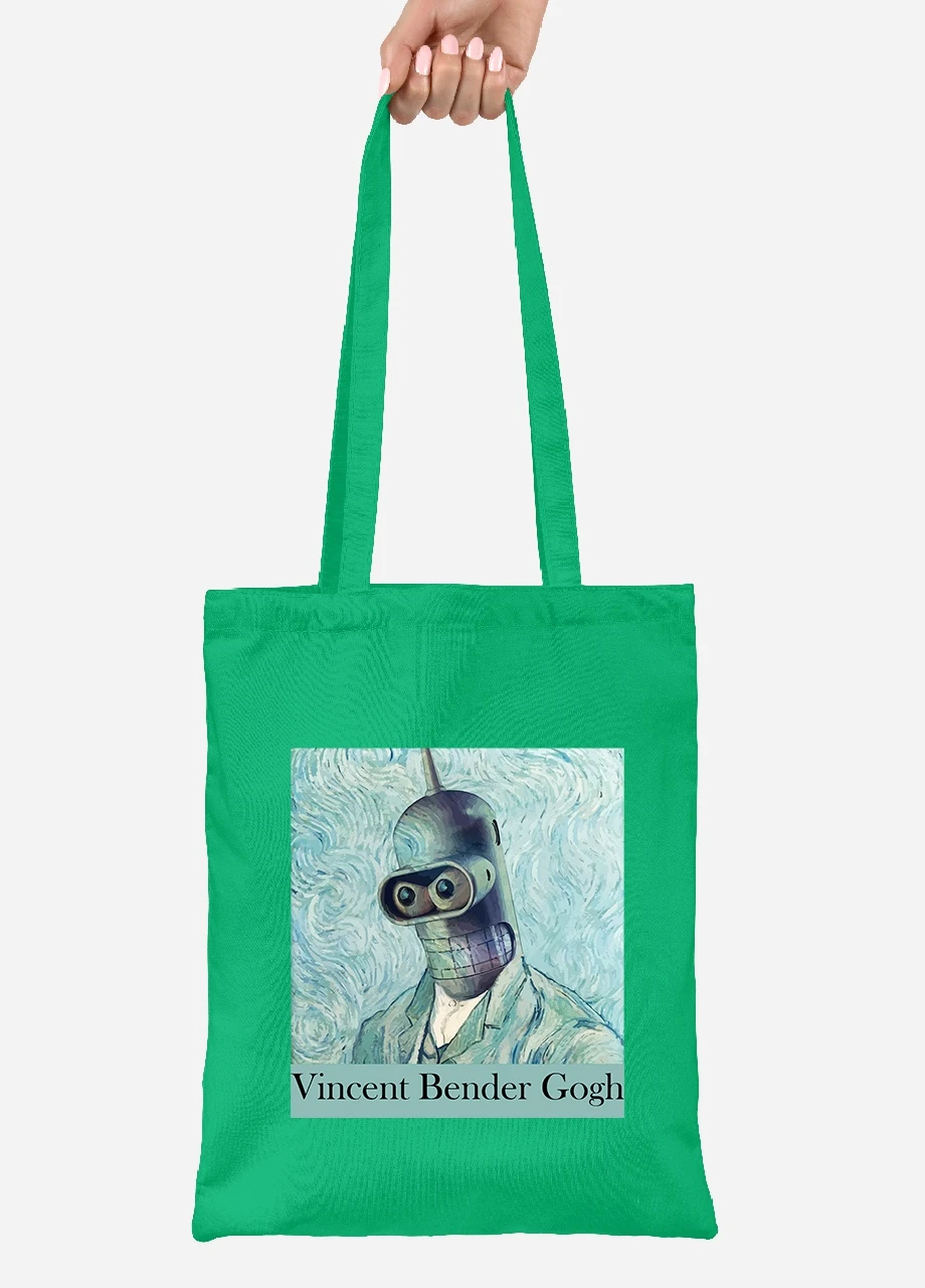 Еко-сумка шоппер Вінсент Ван Гог Бендер (Vincent van Gogh Bender) (92102-2956-KG) зелена MobiPrint Lite (256920370)