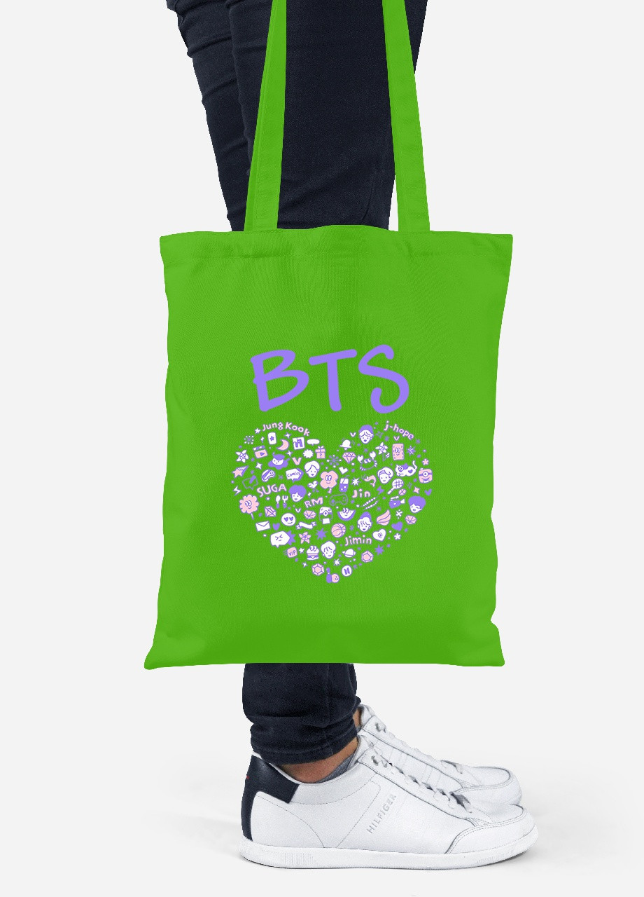 Еко-сумка шоппер БТС (BTS) (92102-3268-LM) салатова MobiPrint Lite (256921294)