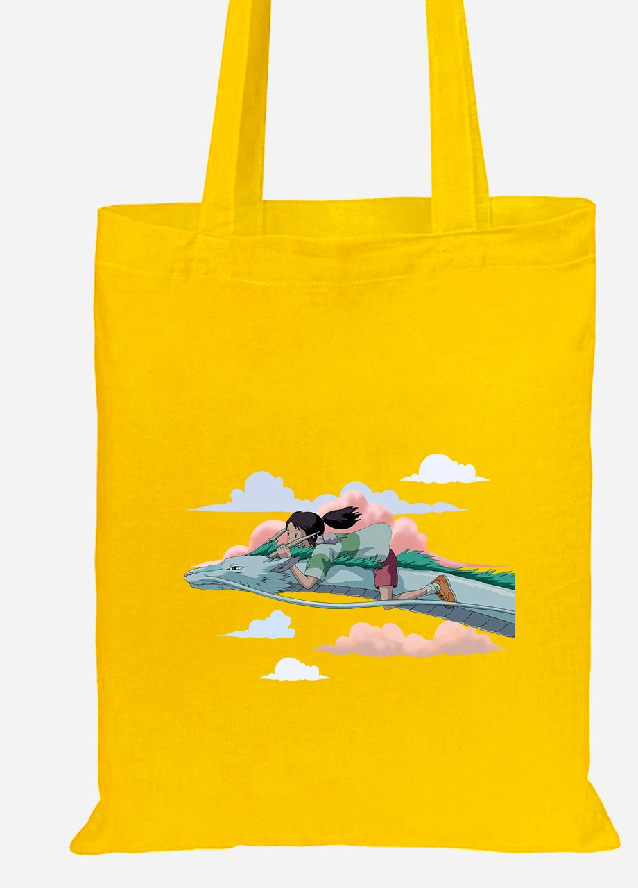Еко-сумка шоппер Тихіро Огіно Сен та Хаку Віднесені привидами (Spirited Away) (92102-2830-SY) жовта MobiPrint Lite (256923281)