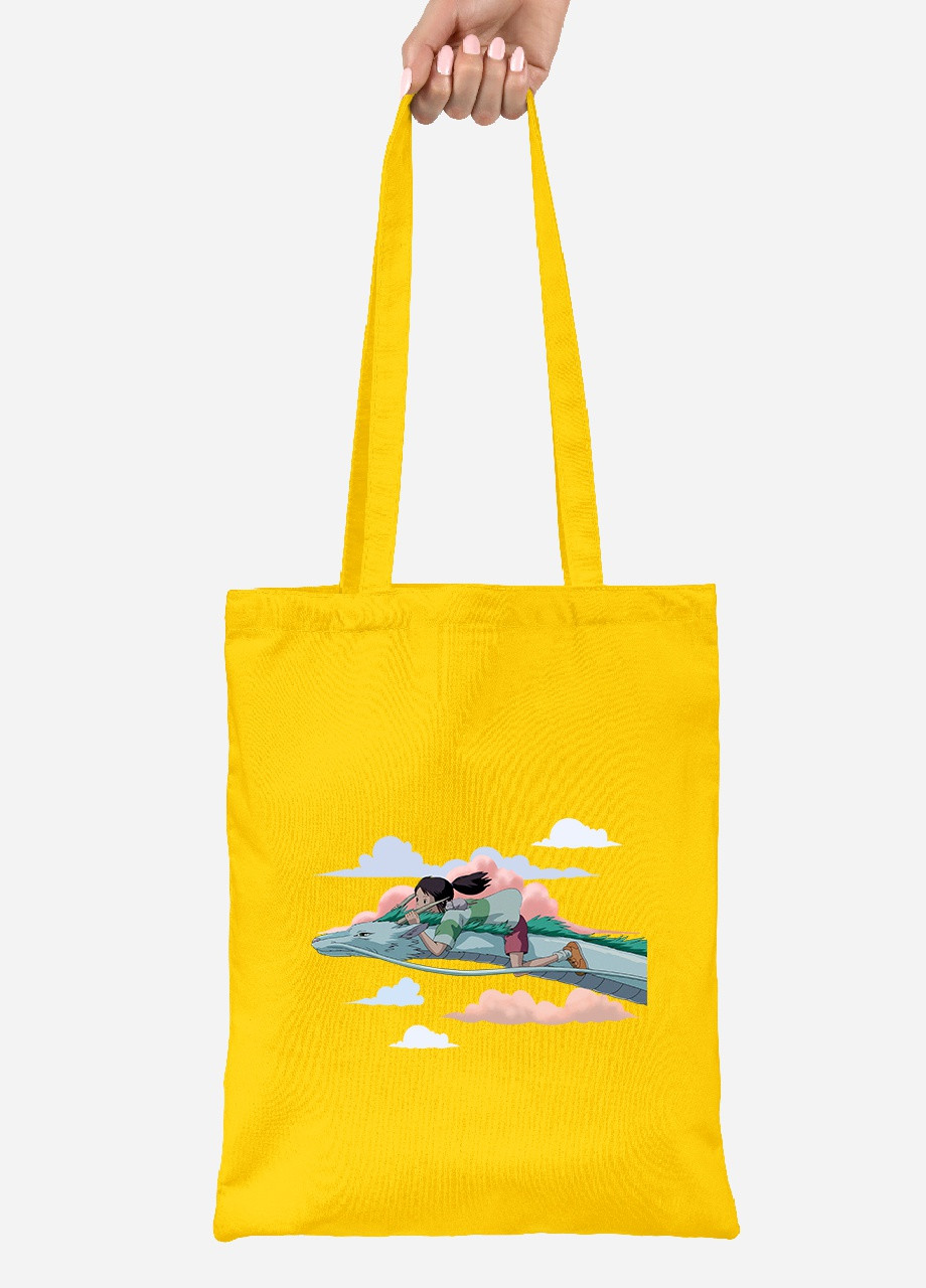 Еко-сумка шоппер Тихіро Огіно Сен та Хаку Віднесені привидами (Spirited Away) (92102-2830-SY) жовта MobiPrint Lite (256923281)