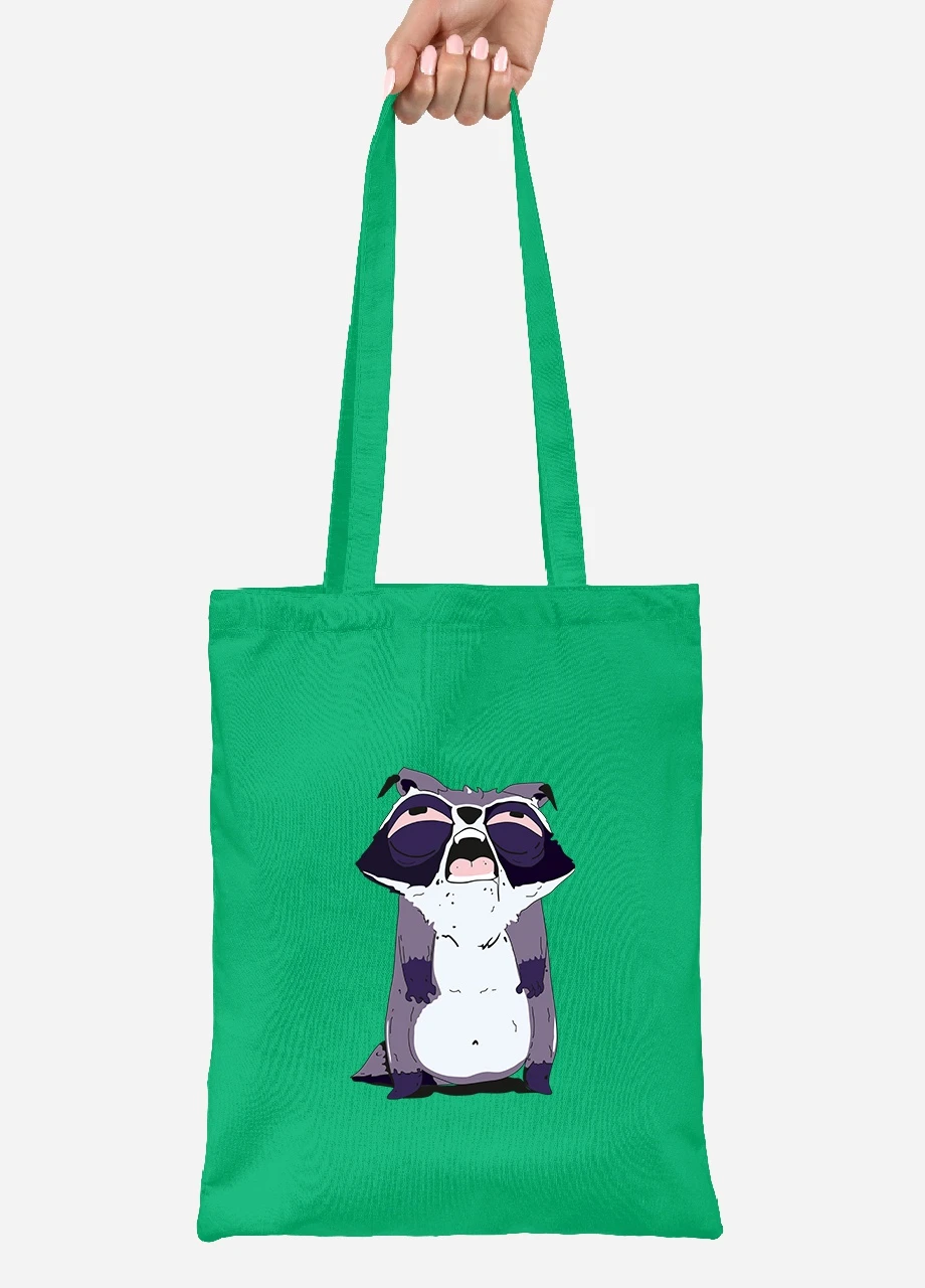 Эко сумка шопер Mood: Енот (92102-2053-KG) зеленая MobiPrint Lite (256922487)