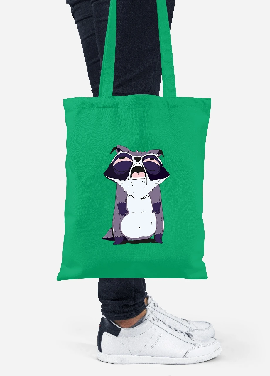 Эко сумка шопер Mood: Енот (92102-2053-KG) зеленая MobiPrint Lite (256922487)