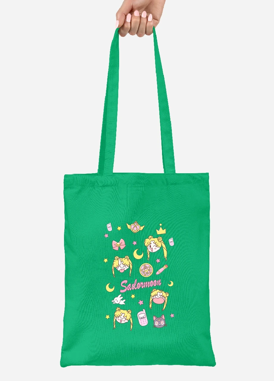 Эко сумка шопер Сейлор Мун (Sailor Moon) (92102-2911-KG) зеленая MobiPrint Lite (256920975)